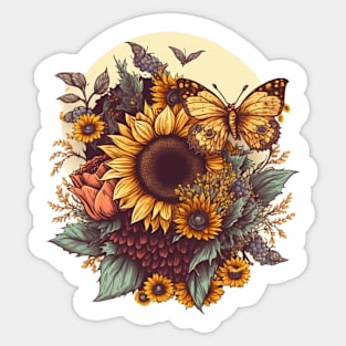 Sunflower and Butterfly illustration Sticker